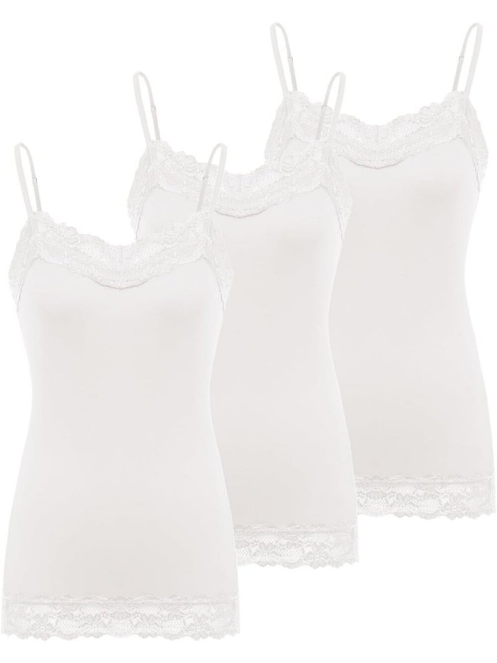 Adjustable Spaghetti Strap Lace Trim Cami Tunic Tank Top - 3 Pack Set for Women